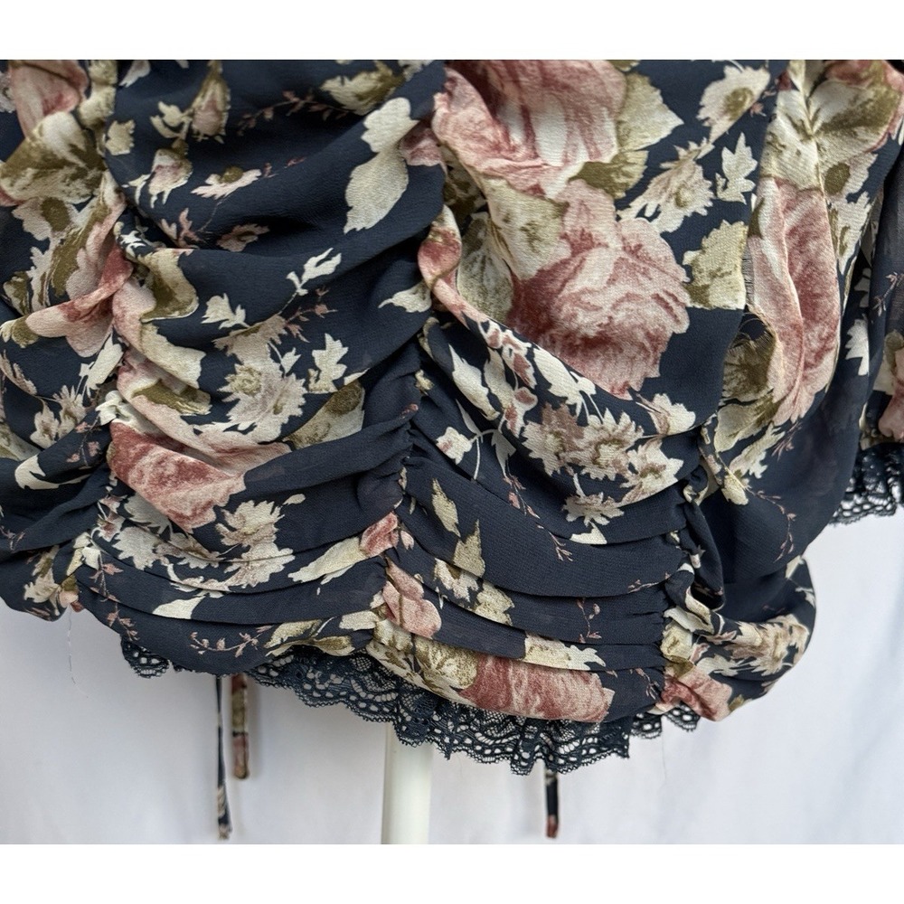 Luxxel Milkmaid Floral Lace Mini Dress Size‎ L Cocktail Flirty Sheer Party Club - Picture 10 of 16